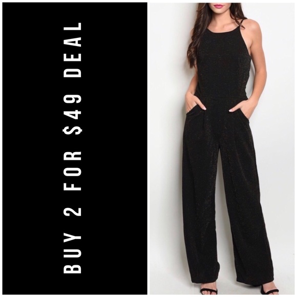 ❄️BLACK SHIMMER JUMPSUIT - Picture 1 of 6